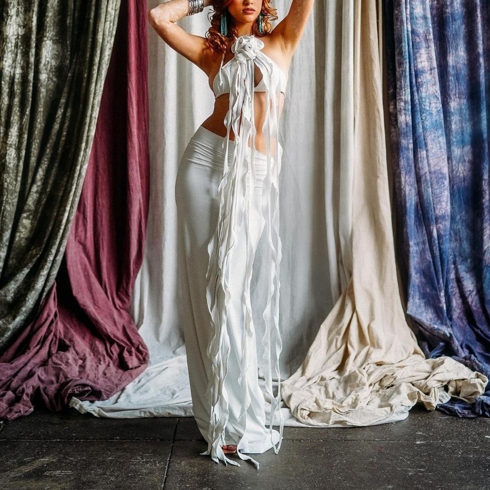 Blue marine inspired Two piece custom white dress